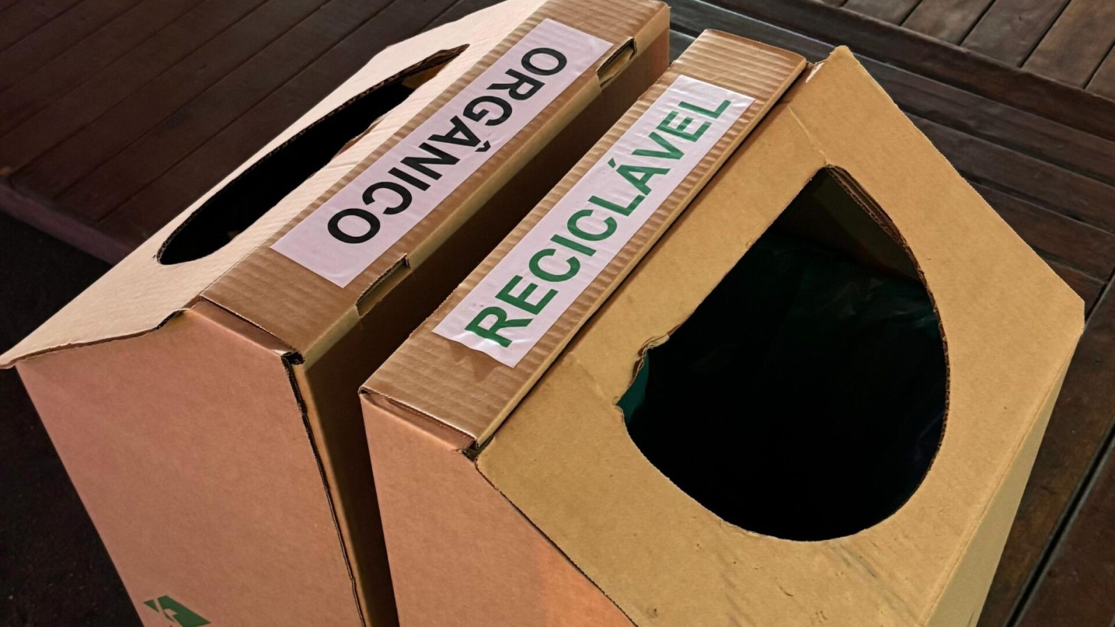 Lixeira feita de papelão ondulado e material biodegradável (Foto: Emanuele Correa)